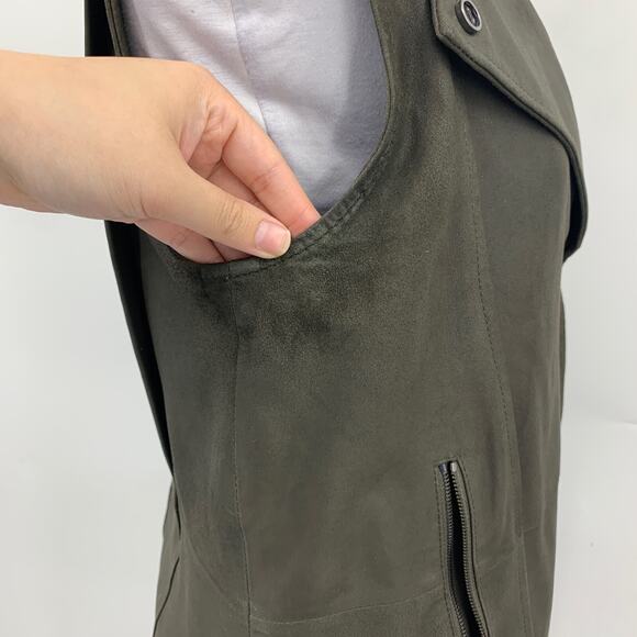 Vince Leather Vest Women S Small Deep Olive Suede Moto Asymmetric Jacket *READ - Picture 7 of 16